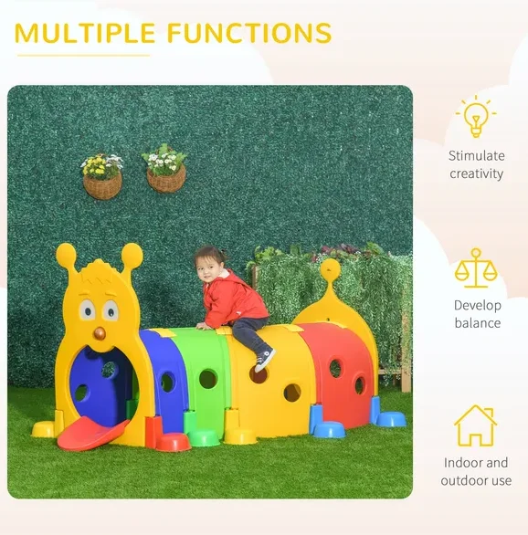 カバキャタピラートンネル、屋外遊び、マルチカラー、長さ59インチ、無毒PP、3～6歳向け幼児用おもちゃ