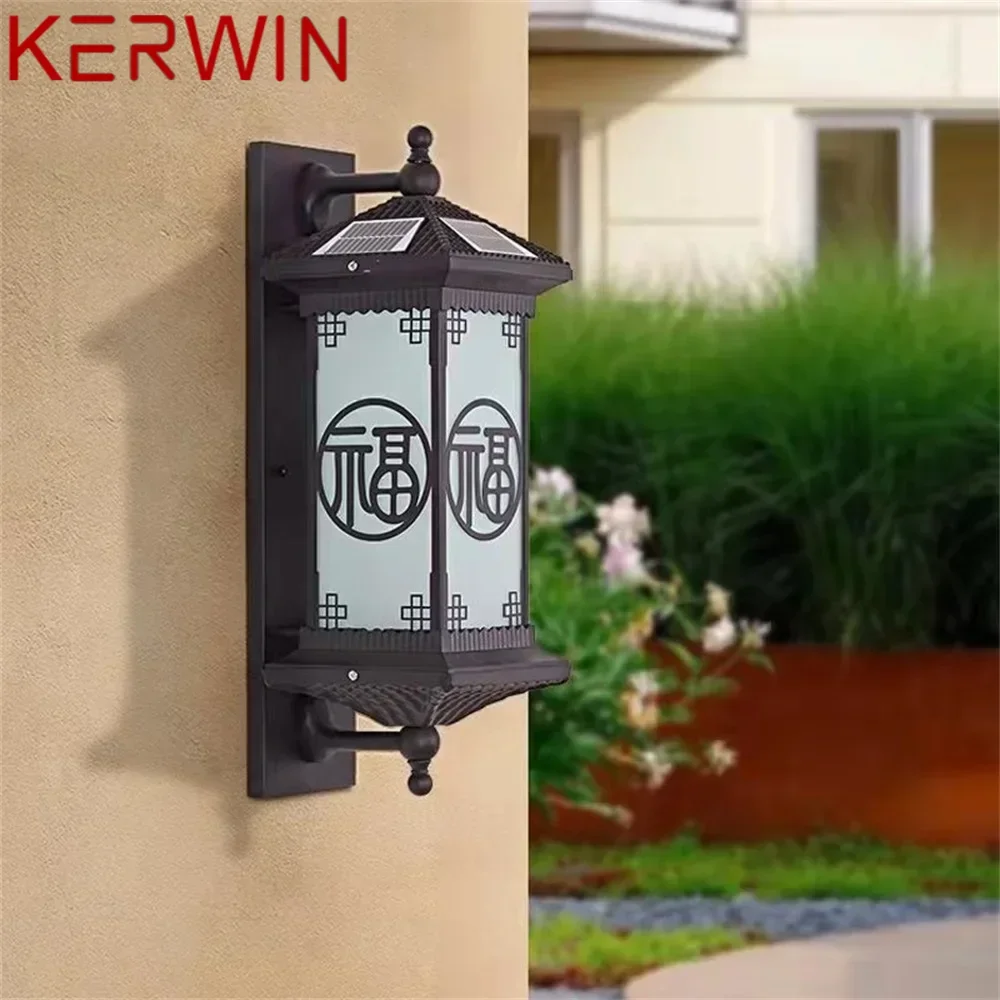 KERWIN Outdoor Solar Wall Sconces Light LED Chinese Style Waterproof Vintage Lamp for Home Balcony Decoration