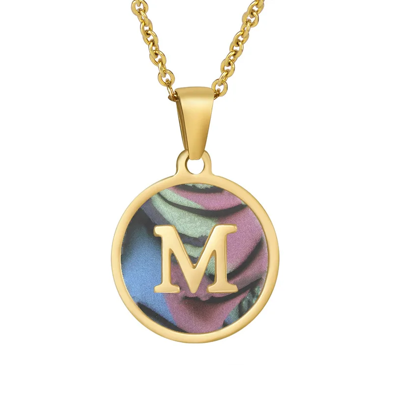 Tarnish Free Stainless Steel 18k Gold Chain Necklace Jewelry Round White Shell Initial For Woman Man 26 Letters Pendant Bulk