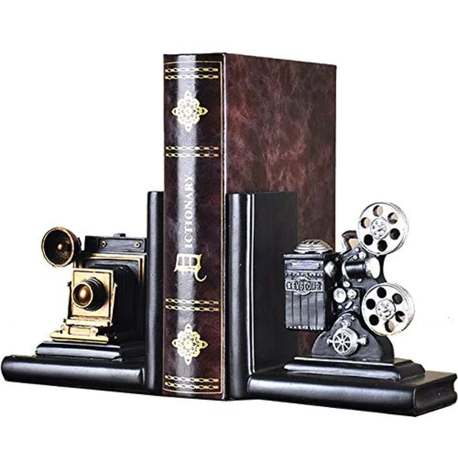 

ISOTO Shelf Book Ends Camera Movie Projector Bookends Heavy Vintage Storage Hipster Office Study CDs DVDs Travel Exploration Gi