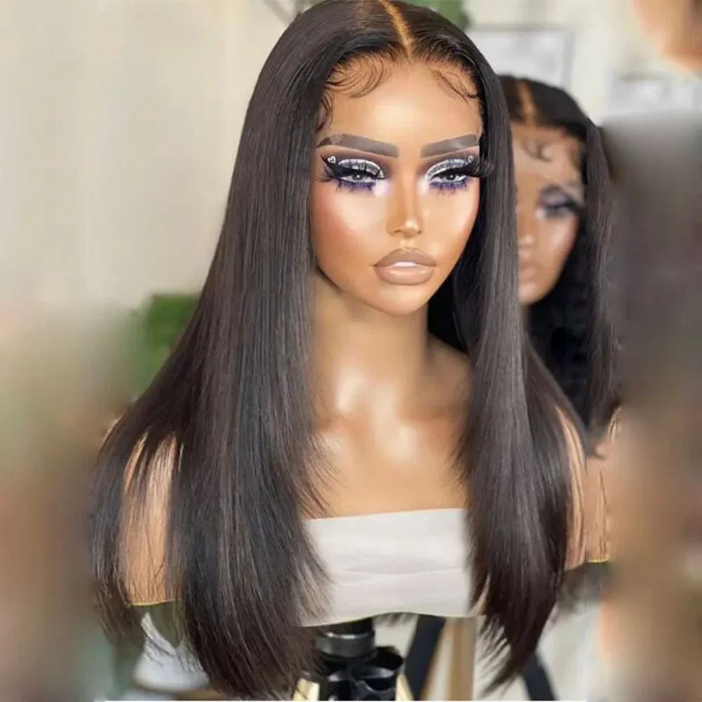 

Черные прямые длинные волосы без клея, 5x5, на шелковой основе, еврейские, из натуральных человеческих волос, с baby hair, HD-кружевом, европейские, предварительно выщипанные