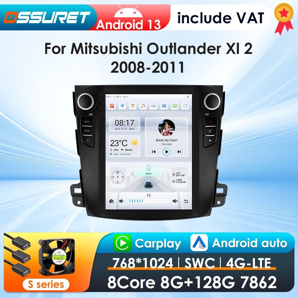 ossuret 9.7 ''android 13 Autoradio für Mitsubishi Outlander xi 2 2014-2017 Multimedia Stereo Vertikal bildschirm Carplay 2008 ° Kamera