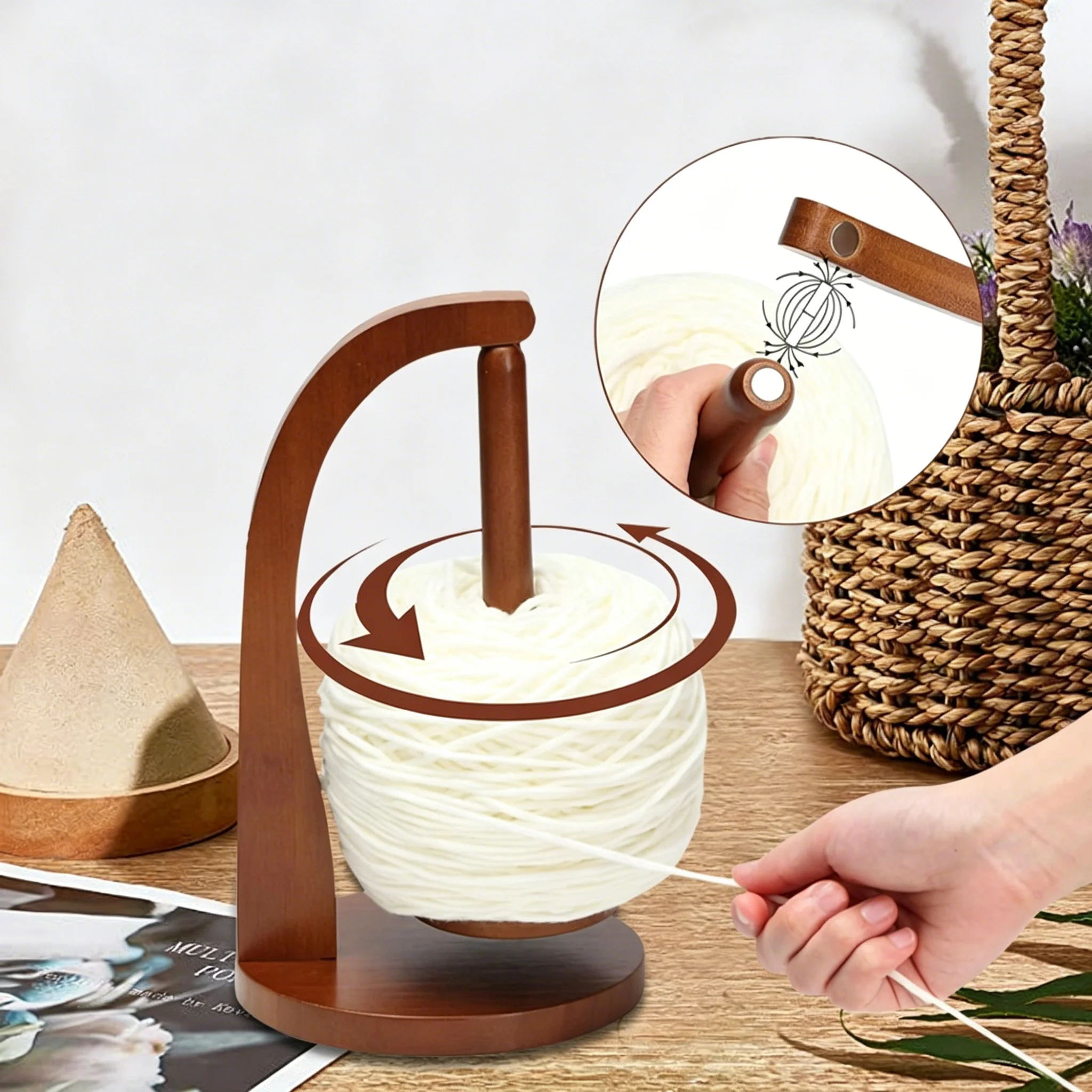 Magnetischer Garnhalter mit Schwebefunktion, Rotierender Ständer für Wollfäden, Häkelnadel-Zubehör aus Buchenholz
