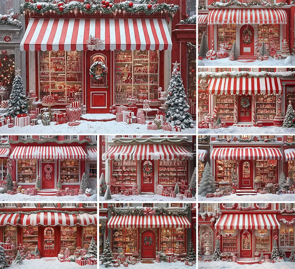 Mehofond Photography Background Winter Christmas Candy Shop Window Snow Xmas Tree Kid Family Portrait Decor Backdrop Photo Studi