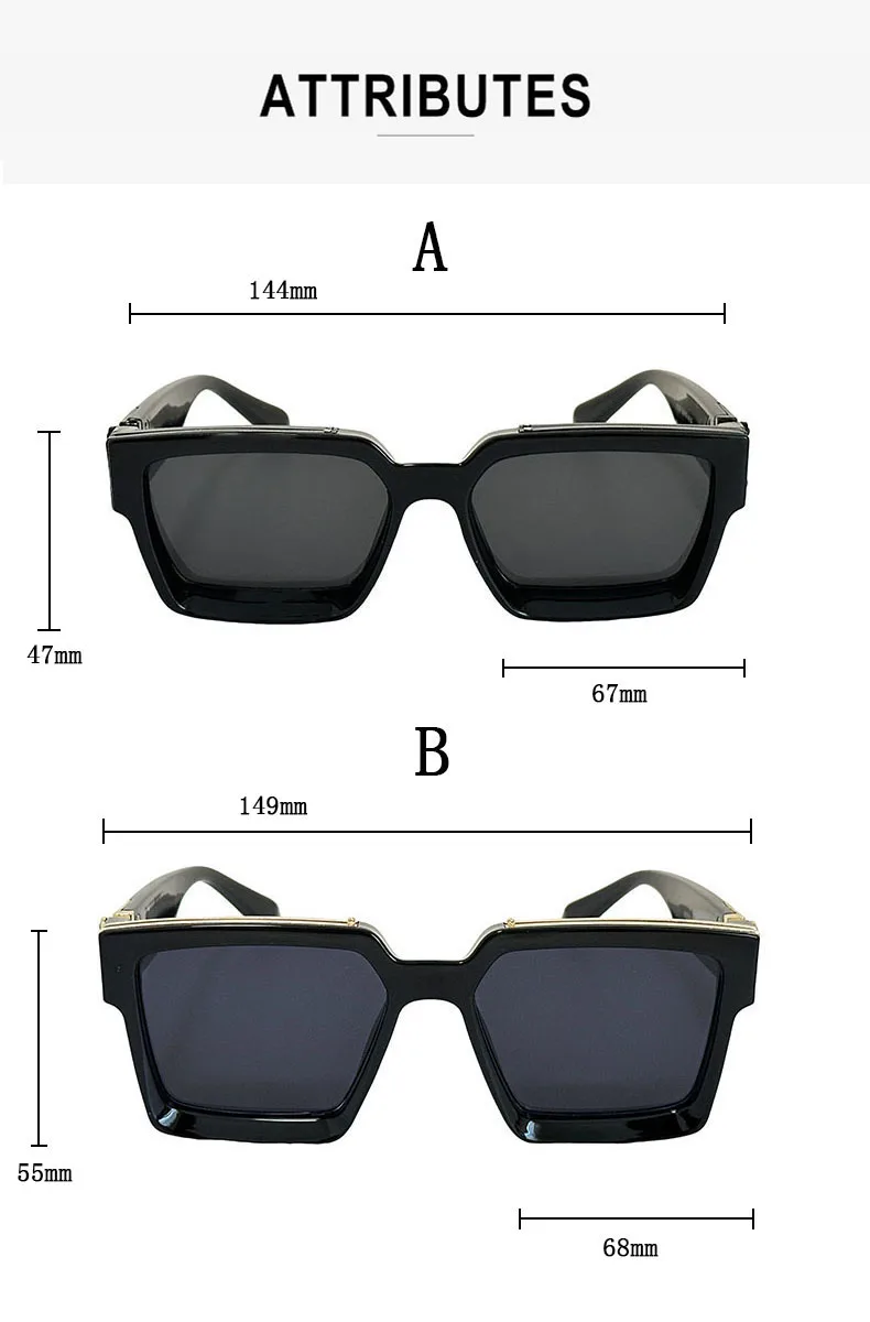 Millionär Quadratische Sonnenbrille Für Männer Retro Sonnenschutz Sonnenbrille Frauen Trendy Und Modische Vintage Mode Gläser Zonnebril – Detail 15