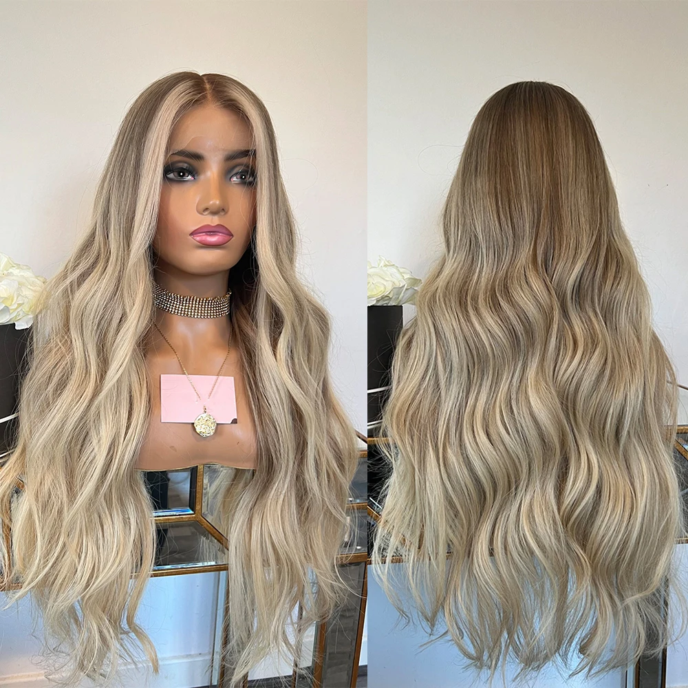 

Пепельно-серый парик с блонд-оттенками, балаяж, волнистый, с кружевной передней частью, из термостойкого синтетического волокна, с предварительно проработанной линией роста волос, 13x4