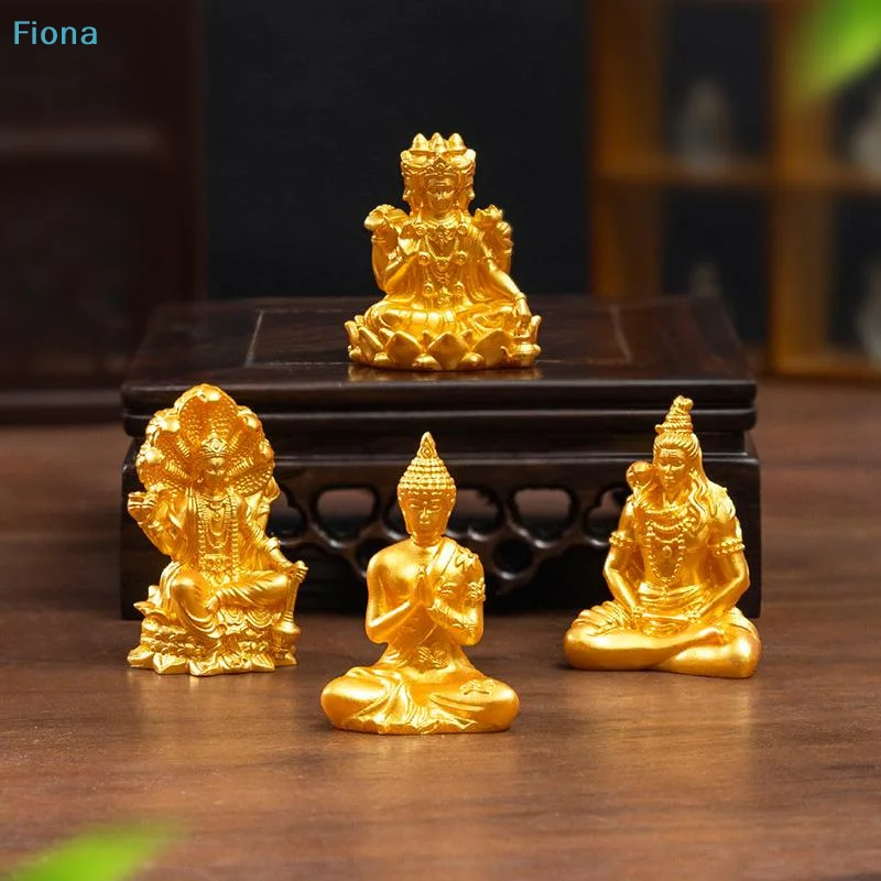 ⛟4PCS Golden Hindu Deity Statue Set, Resin Buddha Figurines for Altar & Home Decor