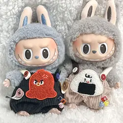 17cm niedlichen Mini Plüsch Puppen Kleidung Outfit Zubehör Labubu Idol Puppen Donut Overalls Kleidung DIY Kind Geschenk Riemen Labubu Hosen