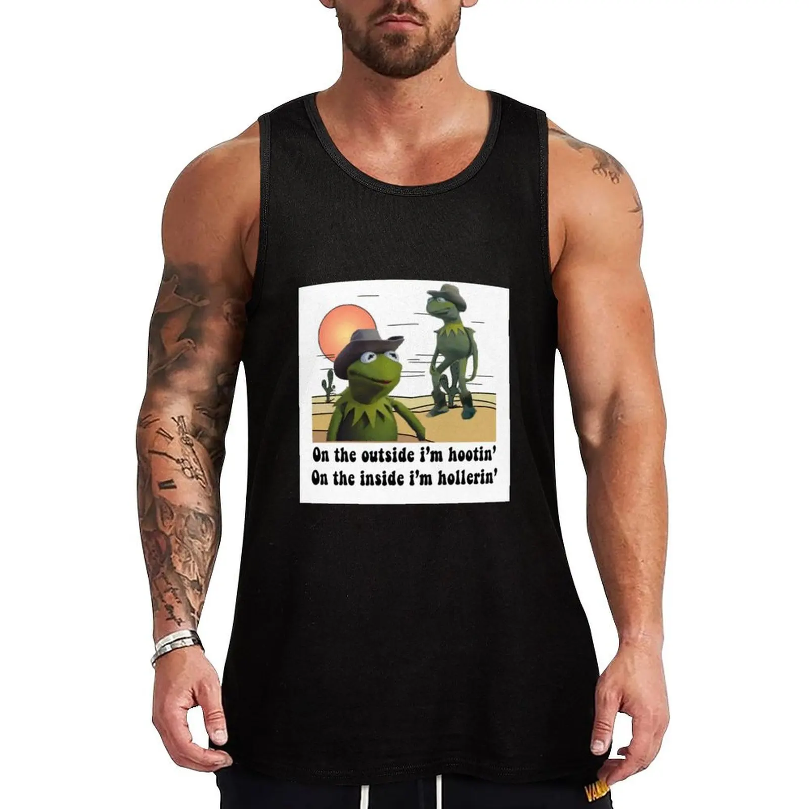 On the outside i'm hootin on the inside i'm hollerin kermit cowboy meme Tank Top man vest Japanese t-shirt