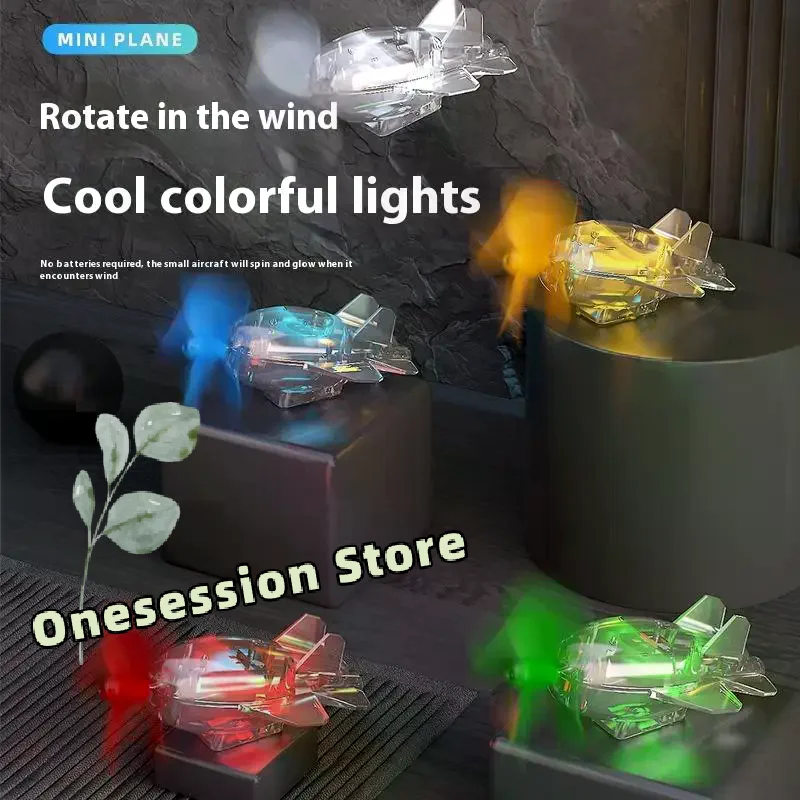 

1Pc Wind Powered LED Airplane Ornament For Motorcycles Handlebar Car Rearview Mirror At Night Rotating LED Lights Decoration