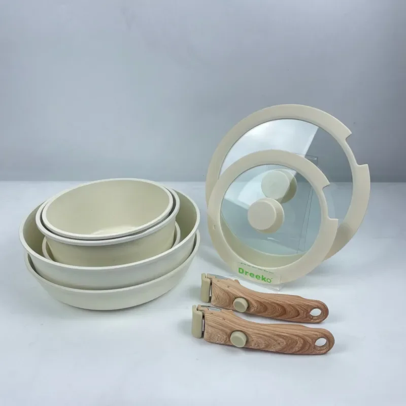 Dreeko Kitchenware Die Cast Marble Coated Cookware Set Non-stick Coated Induction Bottom Cooking Set Silicone Glass Cover