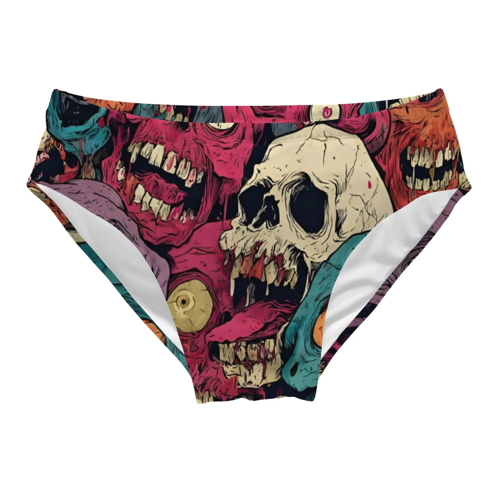 Sunga masculina com estampa de caveira de zumbi, corte slim, durável, para parques aquáticos, ilhas, banho de sol, presentes para férias masculinas
