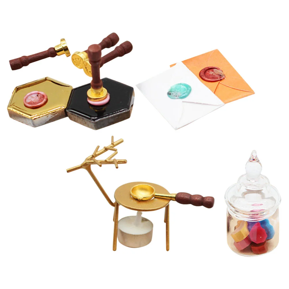 Bathtub Toy with Rotatable Mini Seal Fire Paint Decoration Simulated Wax Model Set Tiny House Accessory