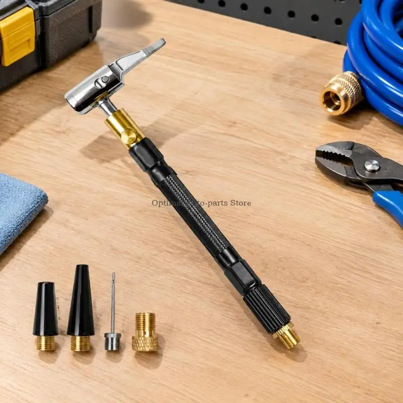  Tire Inflator Hose with Rotating 8V1 Fitting, 5/16-32 Thread, Handle-Controlled End and 4-Piece Accessory Package
