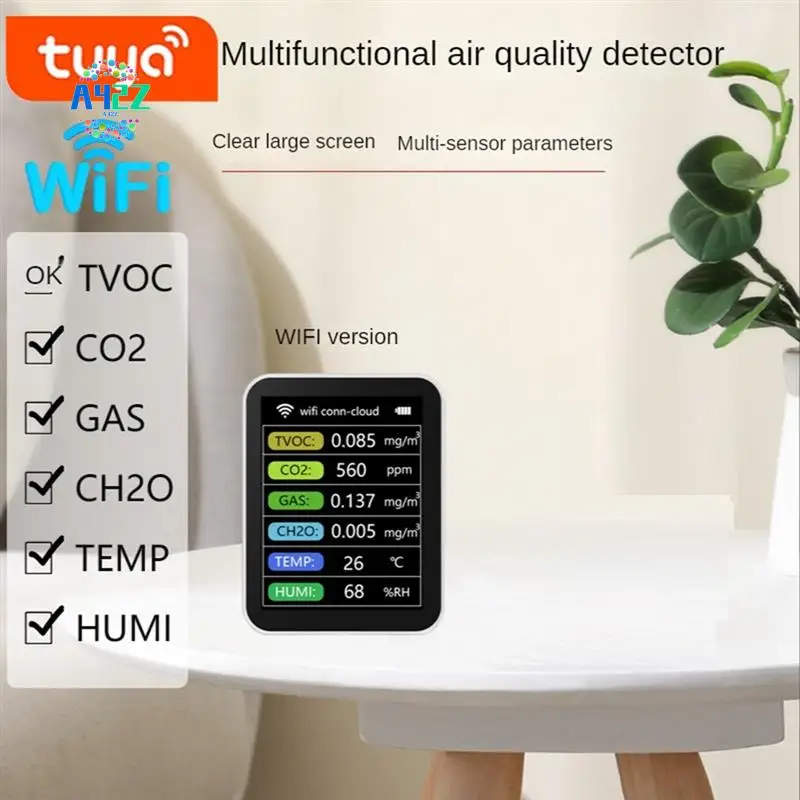 

A42Z-1Set Монитор качества воздуха TVOC CO2 Газ CH2O Измеритель температуры и влажности Многофункциональный, белый