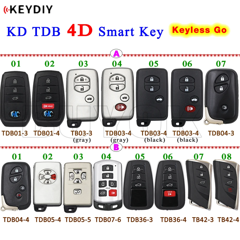 KEYDIY KD 4D مفتاح ذكي TDB01 TDB03 TDB04 TDB05 TDB07 TDB36 TDB42 لتويوتا 0140 0500 0030 0780 0111 F433 A433 5290 7890 3370