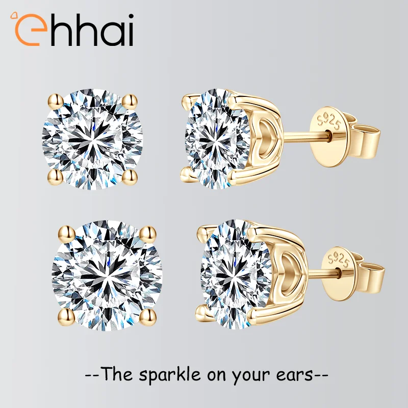 

Ehhai 1-2CT D Color VVS1 Moissanite Diamond Round Stud Earrings for Women S925 Sterling Silver Girls Piercing Fine Jewelry Gifts