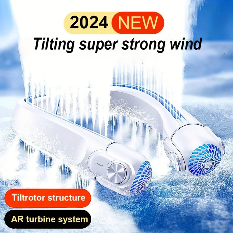 2024 New Hanging Neck Fan Portable Air Conditioner Bladeless Fan Rechargeable with 45° Adjustable Wind Directions for Outdoor