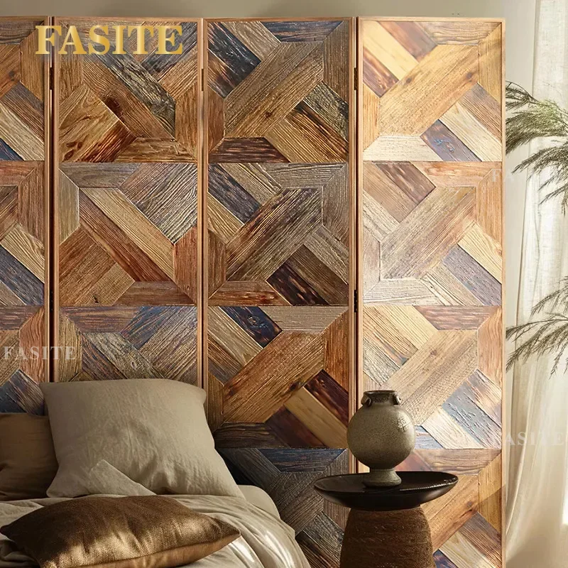 For All Solid Wood Parquet Screen Folding Mobile Room Divider Modern Simple Entrance Partition Wall for Living Room Bedroom