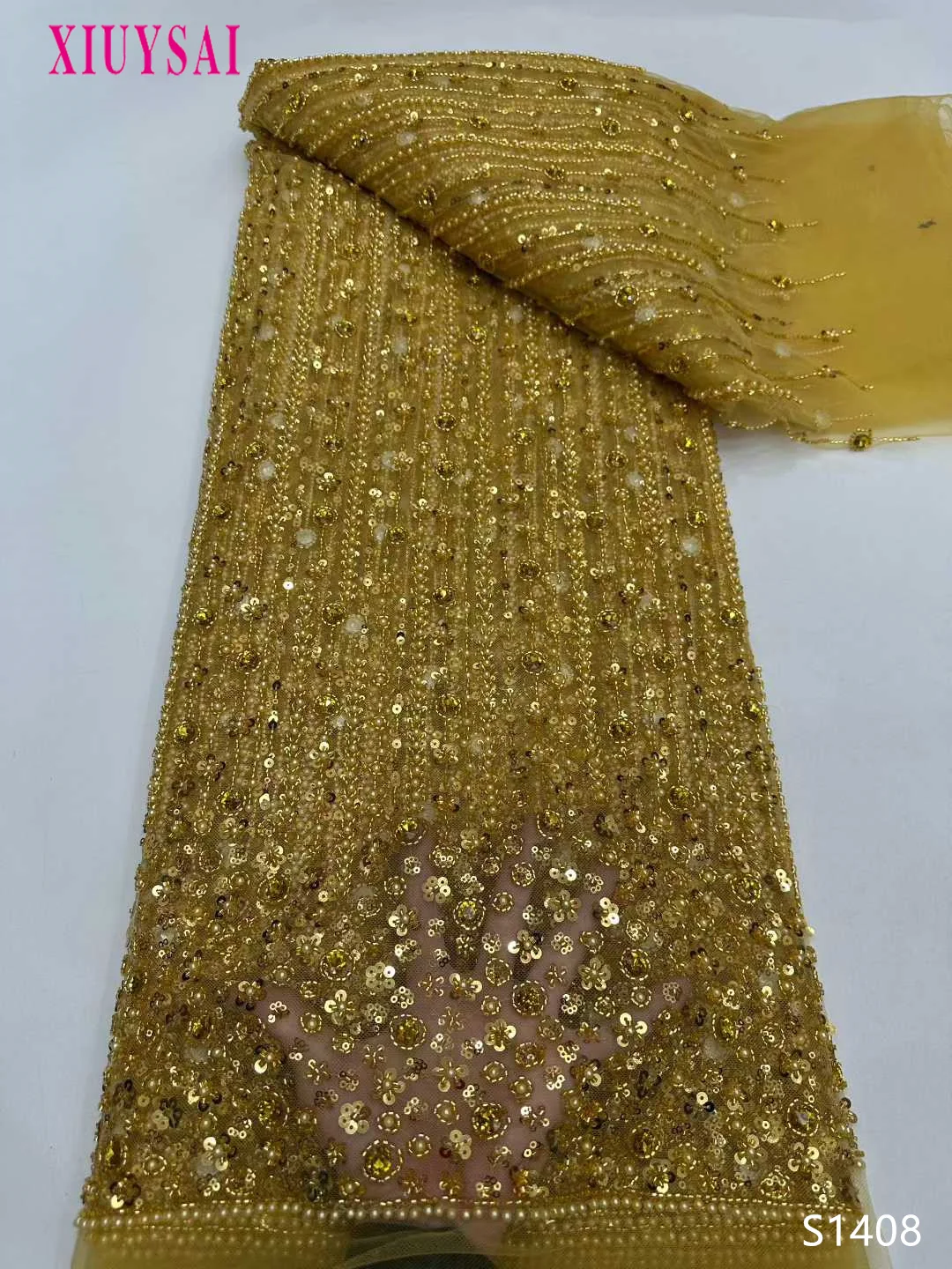 Nigerian Tulle Groom Lace Fabrics With Beads 2024 High Quality Luxury African Sequins French Mesh Lace For Wedding Party