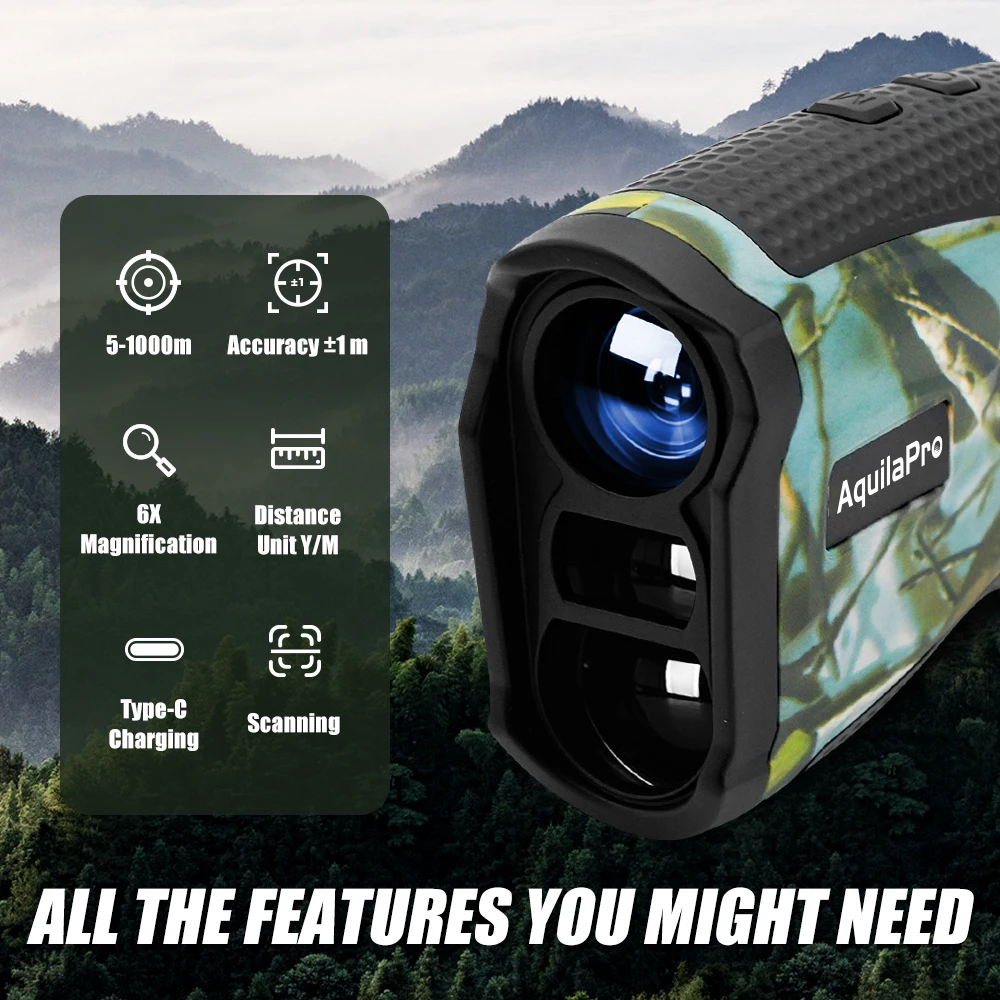 AquilaPro Hunt Rangefinder 6X Mag Multi Functional Range Finders with Distance/Angle/Speed Modes Type-C Charging for Hunting
