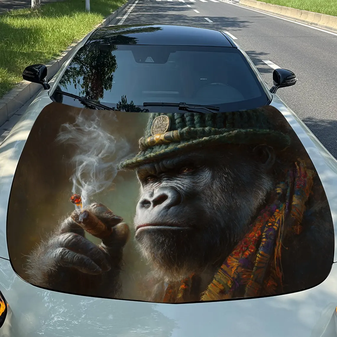 

Cigar Gorilla Car Vinyl Wrap - Waterproof & Wear-Resistant, Ideal For Various Car Models, Withcool Pattern Design, Car Bonnet St