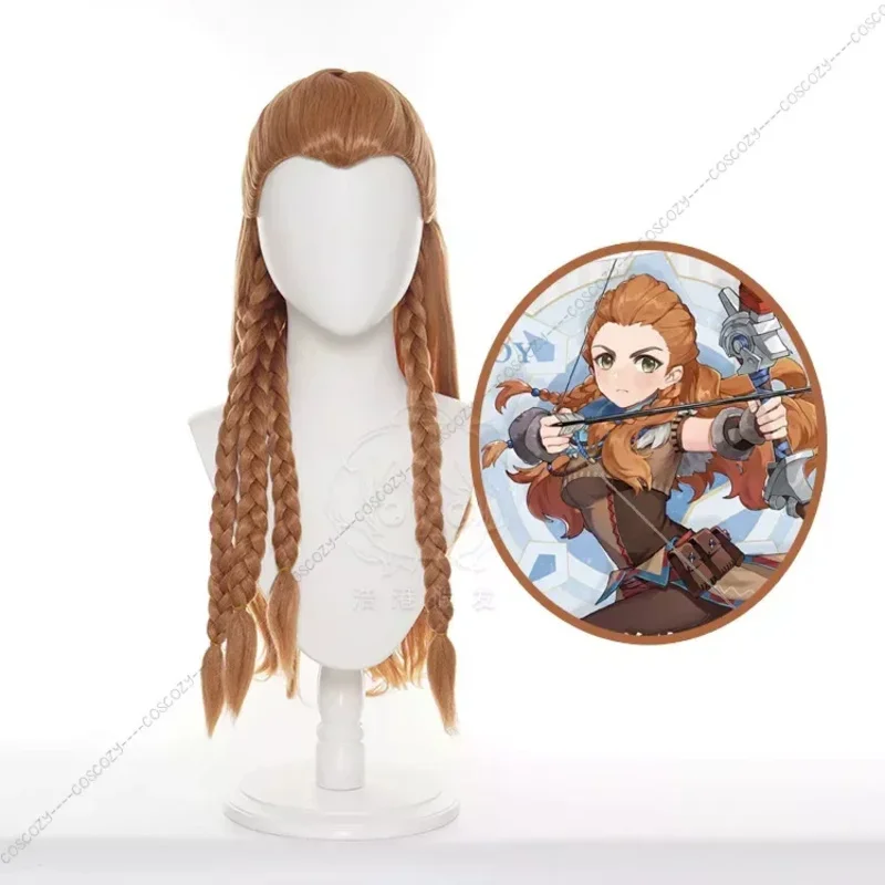 Game Genshin Impact Aloy Cosplay Wig Brown Long Braids 70cm Heat Resistant Hair Anime Game Men Boy's Wigs Cosplay Aloy