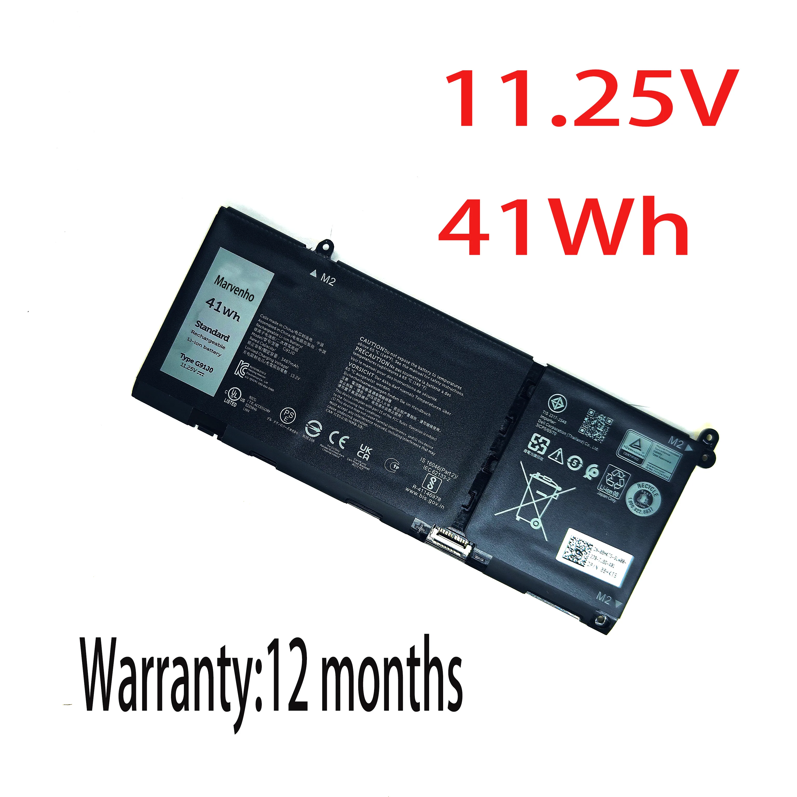 

New Marvenho 41wh 11.25V 3467mah G91J0 MGCM5 Replacement Laptop Battery For Dell Latitude 3320 3420 3520 Inspiron 15 3515 3511