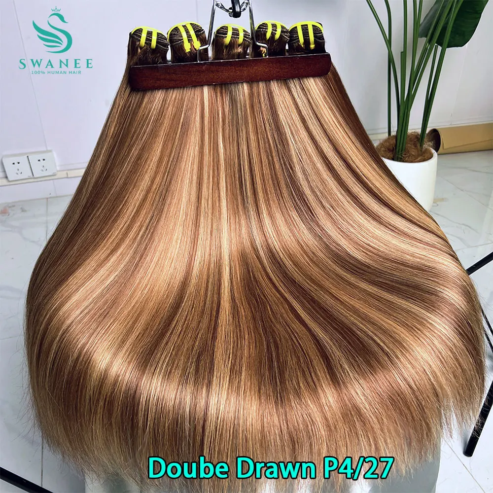 Super Doube Drawn P4/27 Bone Straight Human Hair 1/3/4 Bundles Deal Highlight Humain Hair Weave Remy Human Hair Extension