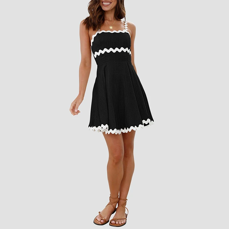 

Color Block Female Dresses Elegant Loose Summer 2024 Beach High Waist Sleeveless New Fashion Vestidos Women’s Midi Dress
