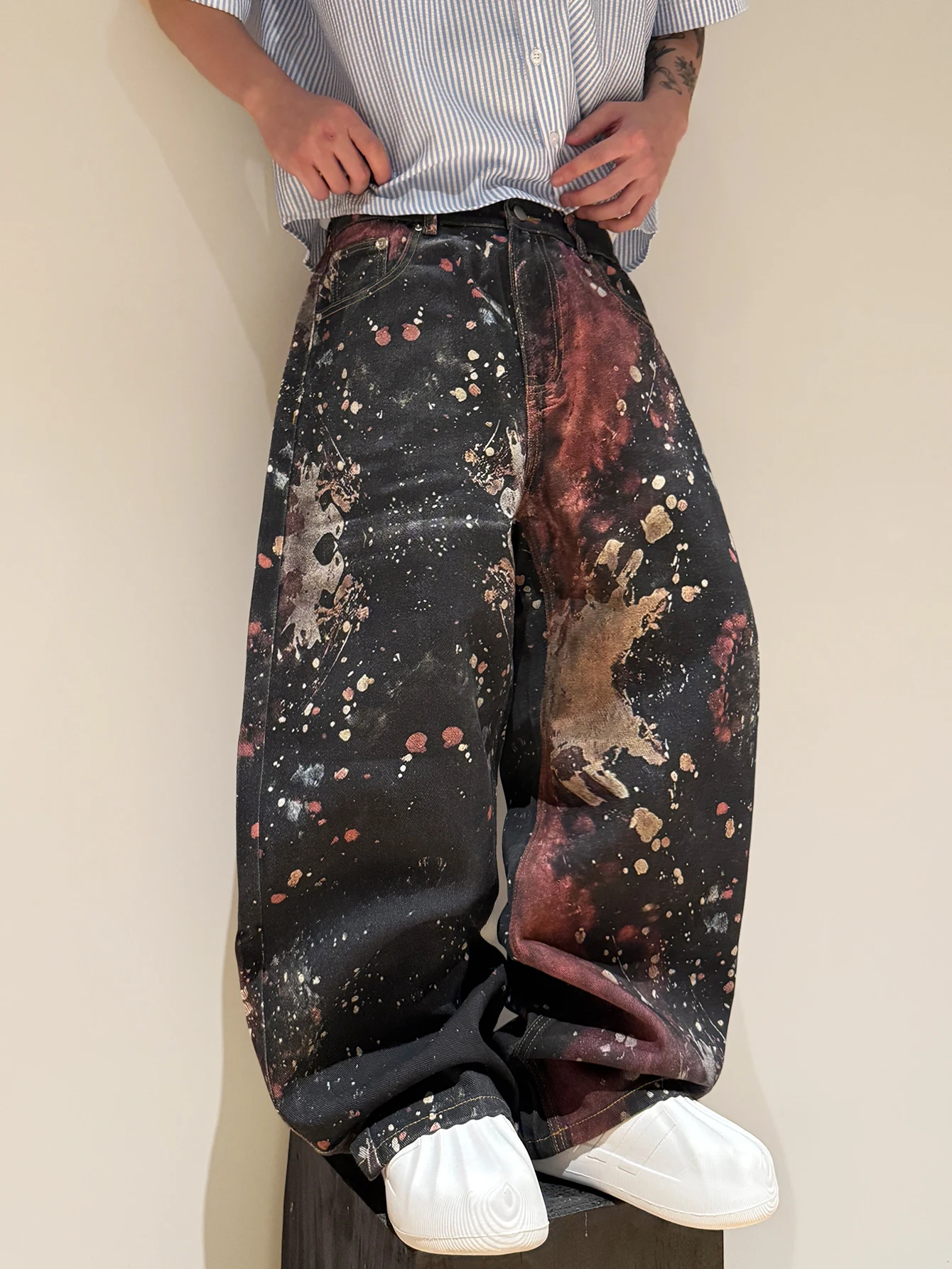 American Trendy Brand Men's Loose-Fitting Jeans With 3D Print, Unique And Stylish Design, Casual And Versatile Wide-Leg Pants