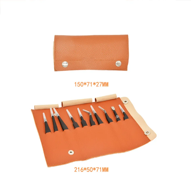10 قطعة الفولاذ المقاوم للصدأ الدقة الاستاتيكيه حقيبة جلدية الملقط مجموعة أدوات الصيانة المهنية مستقيم الكوع ESD الجمال مجموعة #6
