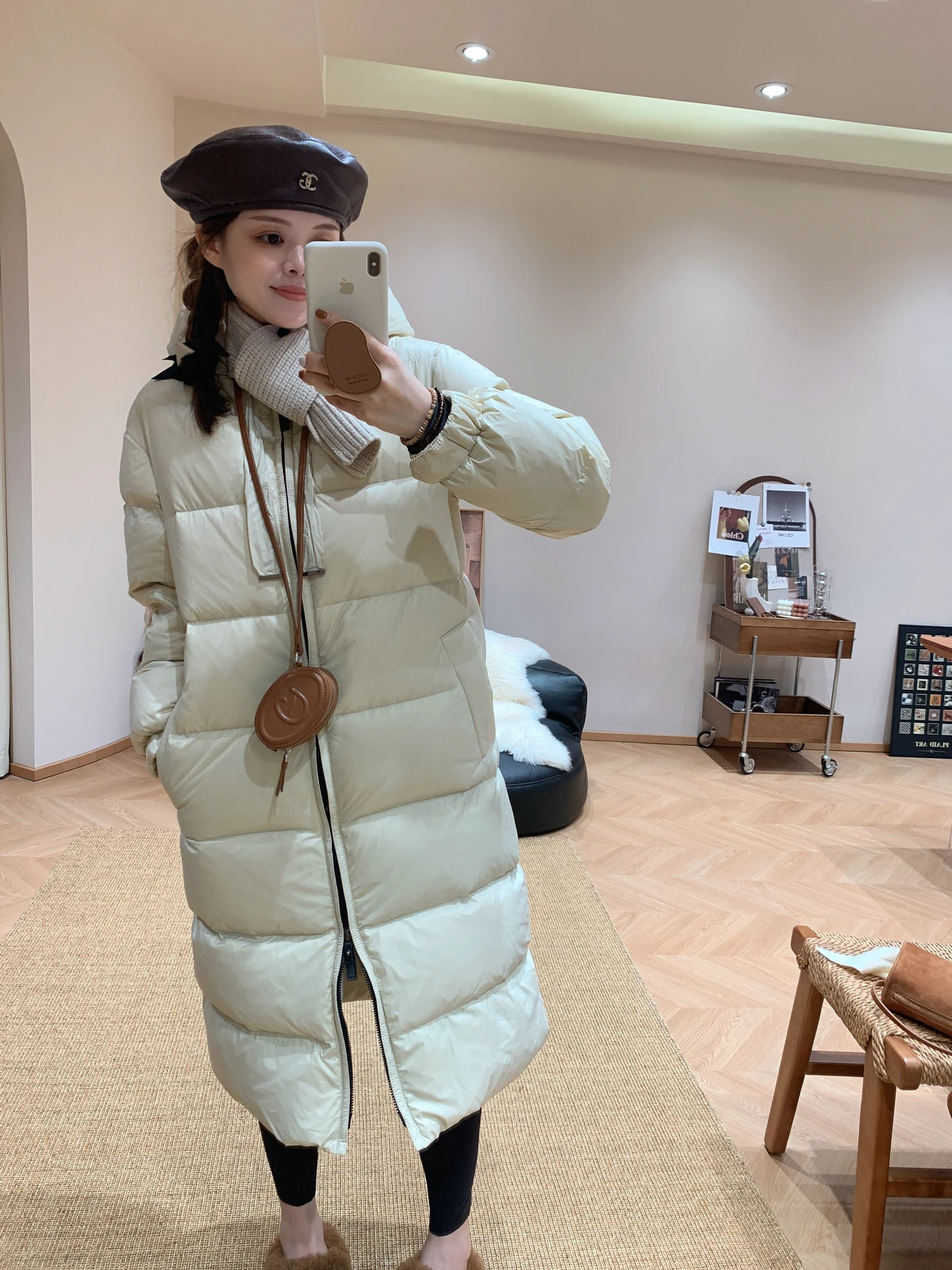 

High Quali Long Hooded down Jaet Women's Knee-Length Thiened White Du Feather Loose Warm Outerwear Winter New Arrival