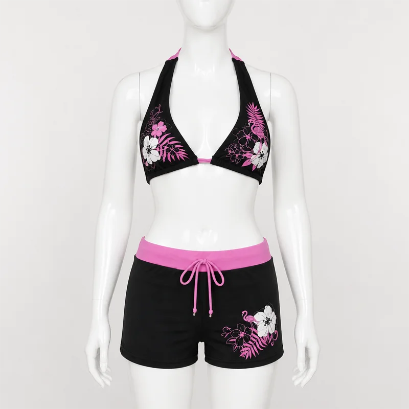 Women Floral Bikini Set Halter Triangle Top Drawstring Boyshort Bottom Two Piece Sexy Beach Swimwear Summer Vacation 2026 image 6