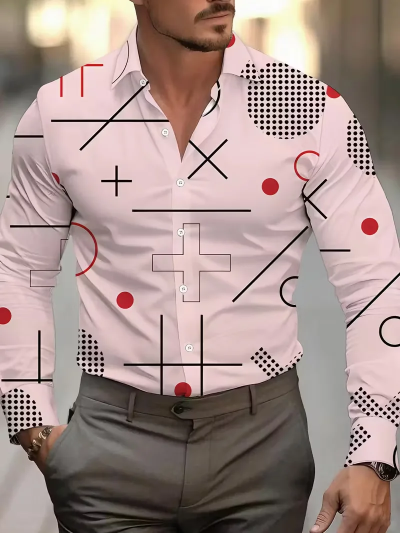 قميص رجالي كاجوال بأكمام طويلة مطبوع عليه زهور ثلاثي الأبعاد بتصميم أبيض وأسود، قميص كاجوال بأزرار سفلية