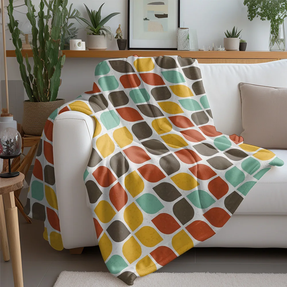 Mid Century Modern Geometric Pattern Sofa Throw Blanket Retro 60s 70s Design Rectangle Throw Blanket