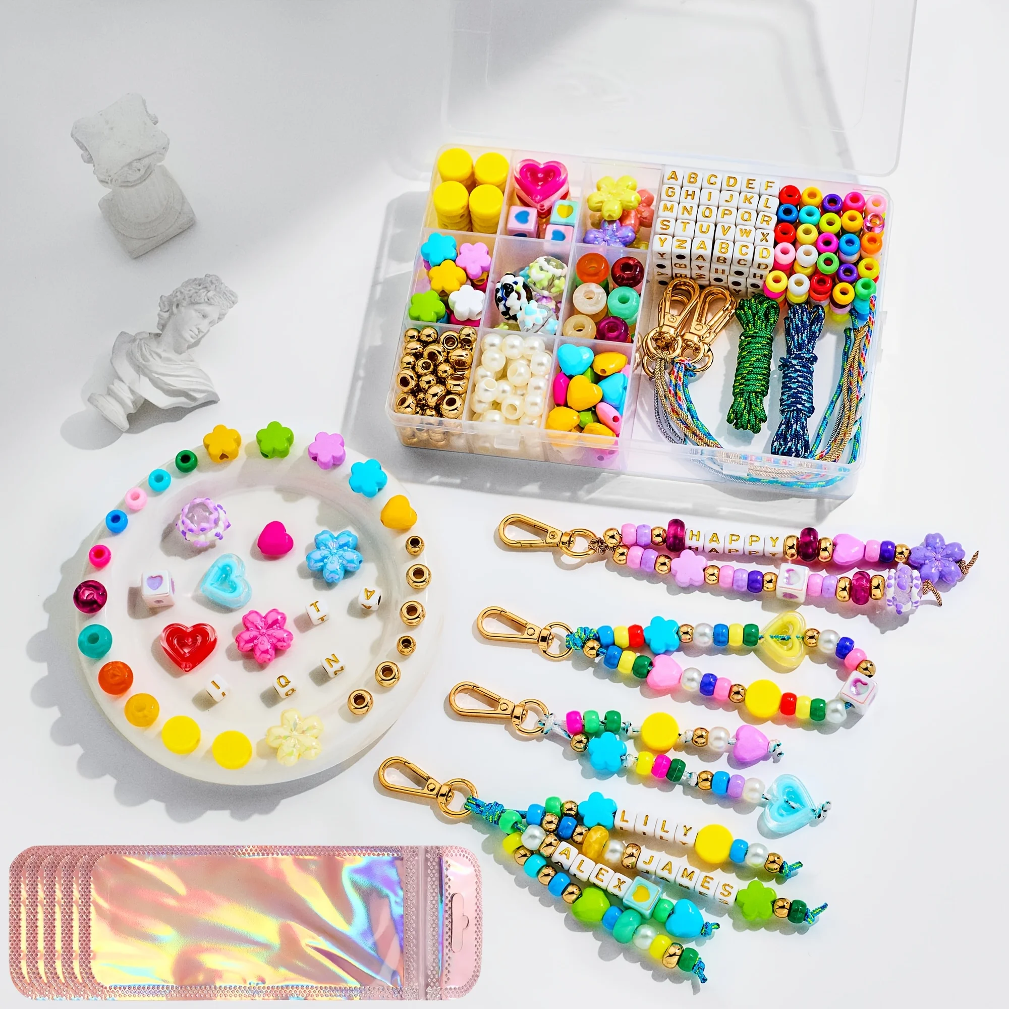 

Набор для изготовления брелоков из бусин (426 шт.) для женщин, акриловые бусины в форме сердца, звезды, цветка, букв алфавита, для сумок, DIY, подвески, аксессуары для ключей