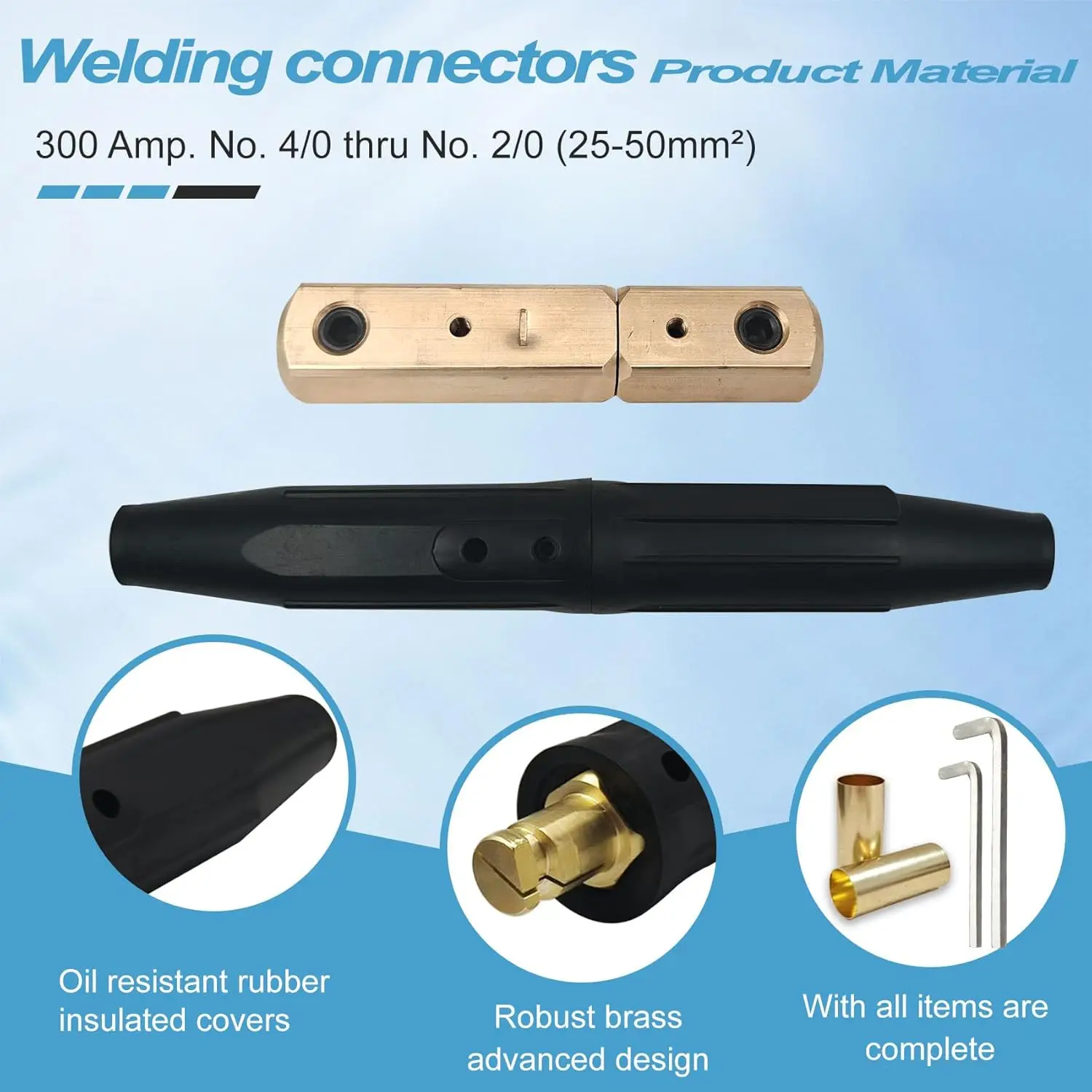 Welding Lead Connectors, Positive Cam Twist-Lock Insulated Connector Pair Male/Female for Tweco/Lenco Style 2-MPC/LC-40/Miller