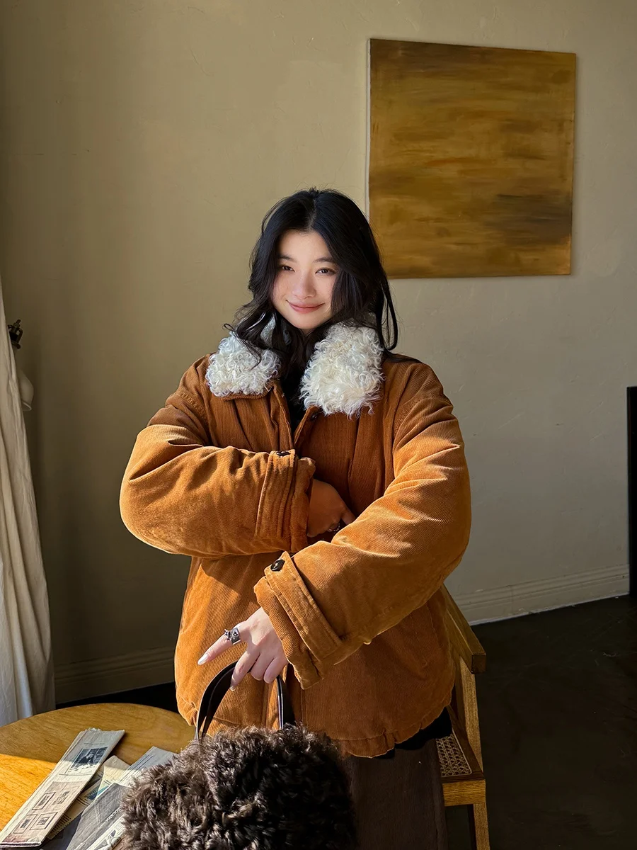 

Tuscan Lamb Fur Collar Detachable 90 White Goose down Parka Winter Coat Anni Forest Vintage Commute Sle Long Sve Thiened