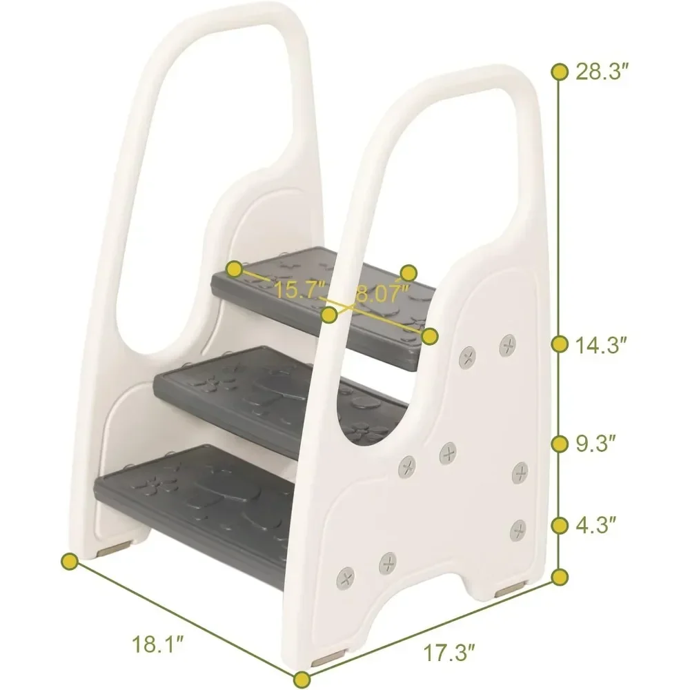 Taburete de 3 escalones plegable con asa para niños pequeños, torre de pie para lavabo de baño, entrenamiento para ir al baño, aprendizaje de elevación para niños