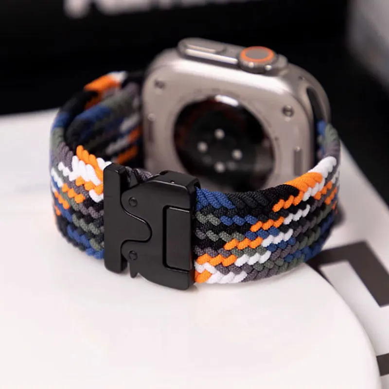 حزام مضفر لساعة أبل 44 مللي متر 40 مللي متر 45 مللي متر 49 مللي متر 41 مللي متر 46 مللي متر 42 مللي متر سوار iWatch سلسلة Ultra2 10 9 SE 8 7 65 شريط مغناطيسي