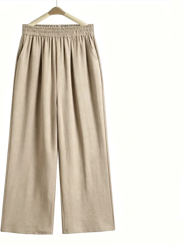 Pure Color Ice Silk Pleated Wide Leg Pants Women's Elastic Waist Straight Cut Breathable Casual Pants mid Age Nine Points