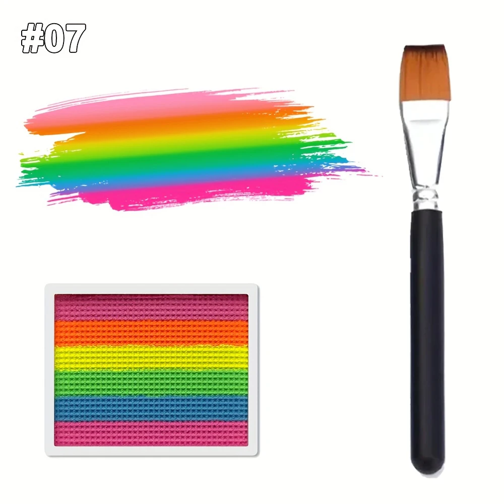 Juego de pintura corporal y facial a rayas de arcoíris soluble en agua con 1 pincel, pintura corporal ibrante de arco iris que brilla en la oscuridad UV, ideal para Halloween