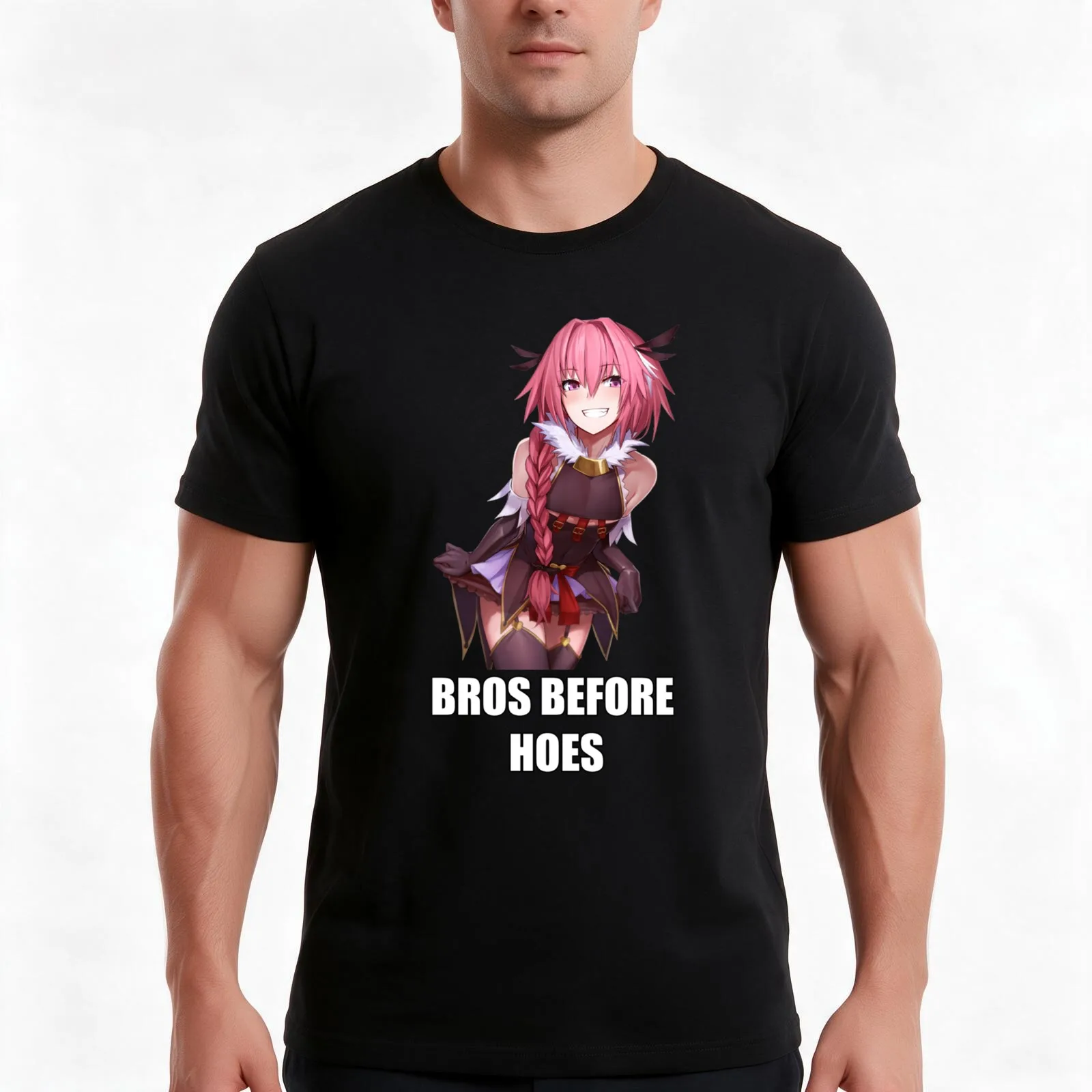 Astolfo Bros Before Hoes Trap Meme (imp) T-Shirt, Summer Casual Cotton Tee, Oversized Streetwear Tops, Vintage Graphic Print