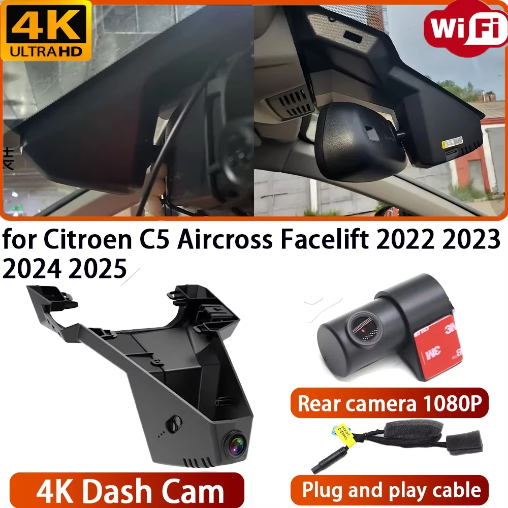 for Citroen C5 Aircross Facelift 2022 2023 2024 2025 Video Recorder 4K DVR Dash Cam Wifi OEM Camera 170 Wide Angle Night Vision