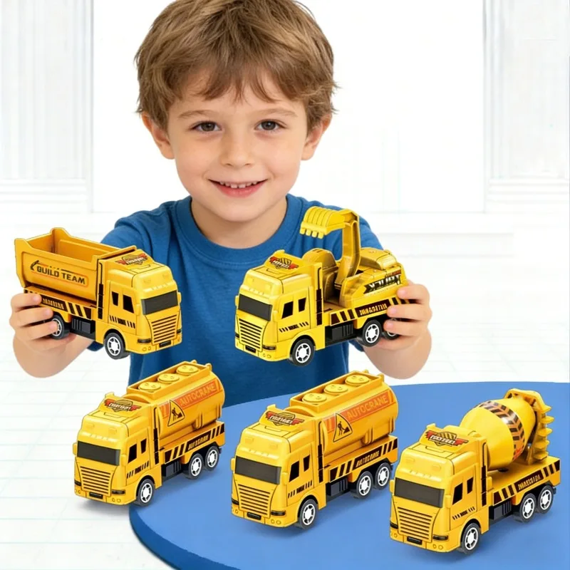 

Набор из 4 инерционных машинок: пожарная машина и строительная техника, игрушечный набор для мальчиков, подарок на Рождество и день рождения