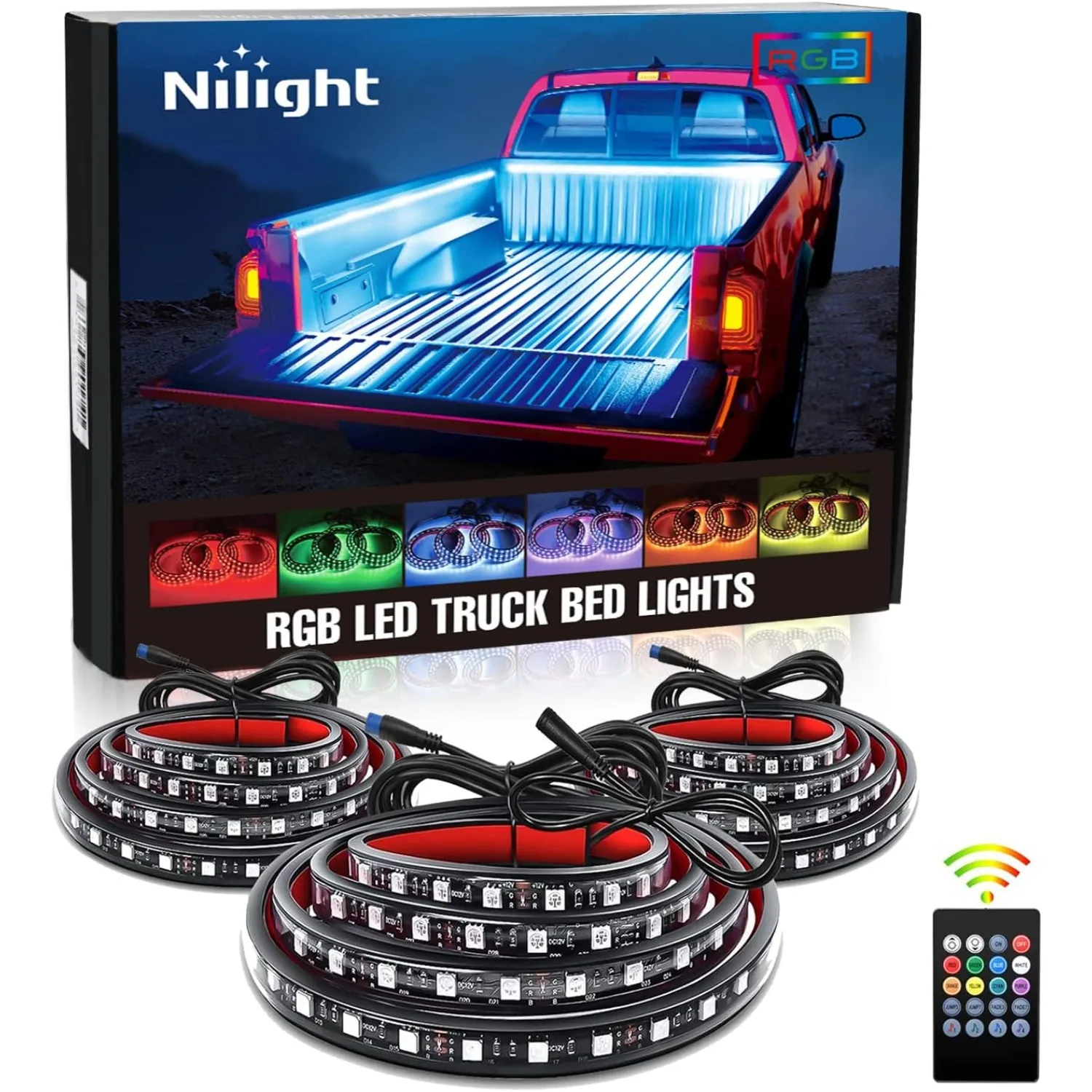 Nilight 3PCS 60 Inch RGB Truck Bed Light Strip Kit 270 LED Neon Accent LED with RF Remote On Off Switch Splitter Extension Cable for Cargo Pickup Truck Camper RV SUV Boat