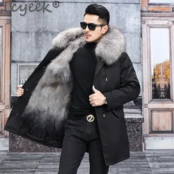 Tcyeek Real Fox Fur Parka Man Warm Raccoon Dog Fur Collar Fashion Winter Jacket Men Clothing Liner Detachable Casaco Masculino