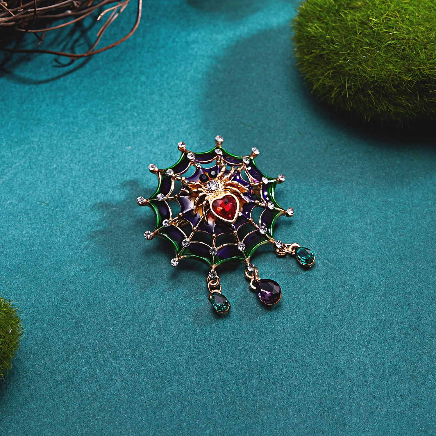 Rinhoo Exaggerated Black Spider Brooch Pins For Women Rhinestone Spider Insect Cobweb Spiderweb Badge Dress Coat Corsage Jewelry