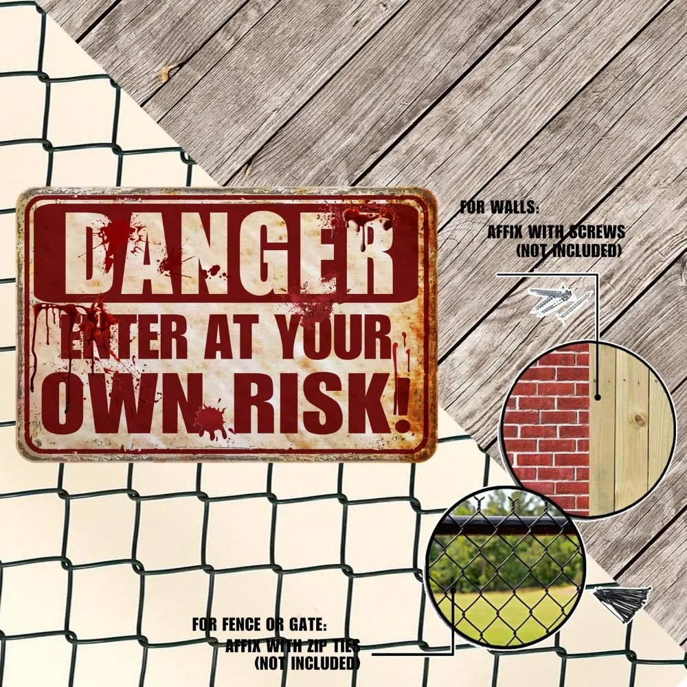 زينة الهالوين في الهواء الطلق علامة معدنية مخيفة علامات رعب دموية للهالوين للحفلات أدخل في خطرك الخاص مقاس 12 × 8 بوصة